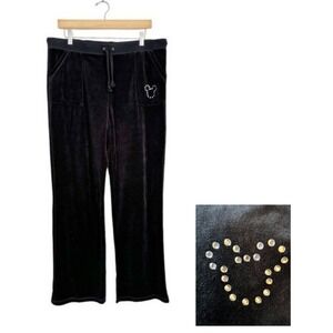Disney Parks Velour Pants Rhinestone Mickey Mouse Pockets Drawstring Size Large